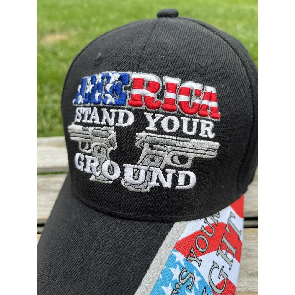 America Stand Your Ground Hat Cap Strap Back Patriotic USA Flag Embroidered Mens